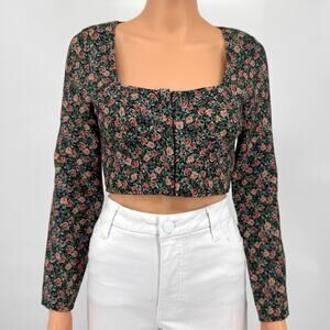 Zara Top Womens Small Corset Bustier Cropped Rose Floral Print Cottagecore Boho